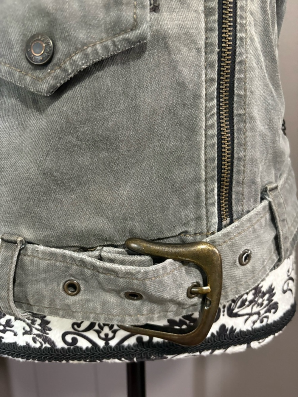 RALPH LAUREN DENIM & SUPPLY Washed Gray Moto Jacket with Buckle Belt - Picture 4 of 11
